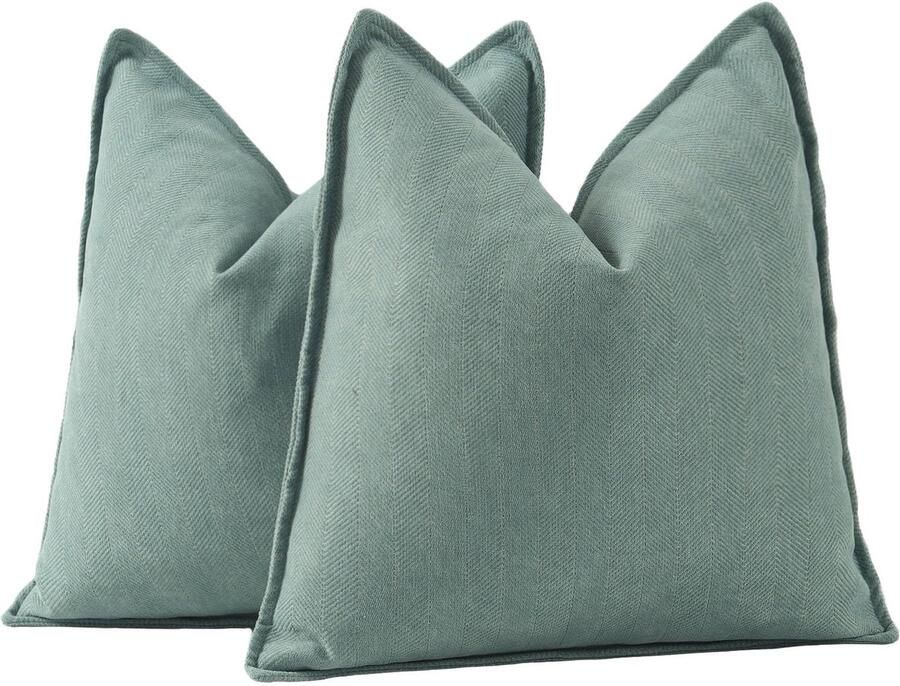 Madizz Set van 2 effen chenille kussenhoezen zachte decoratieve kussenslopen voor bank slaapkamer kussenhoes blauwgrijs 50x50 cm vierkant