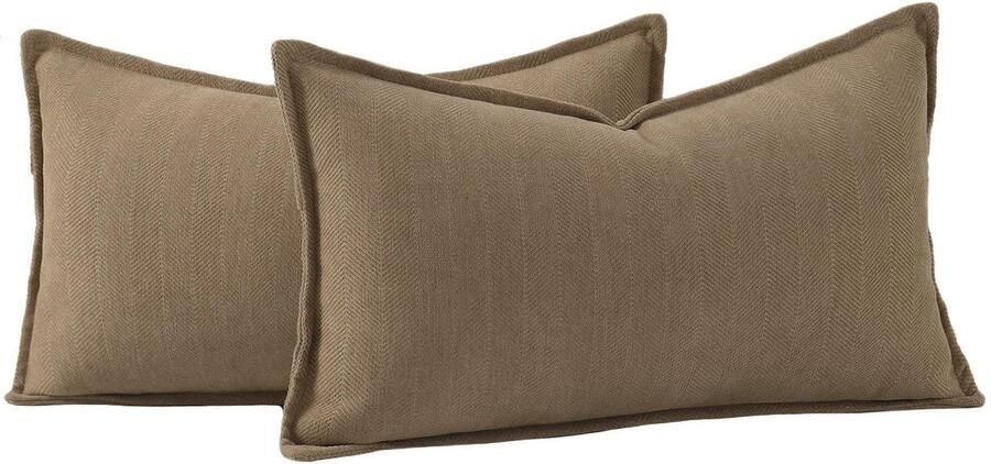 Madizz Set van 2 effen Chenille kussenhoezen Zachte decoratieve kussenslopen voor bank Slaapkamer Kussenhoes Bruin 30x50 cm Rechthoekig