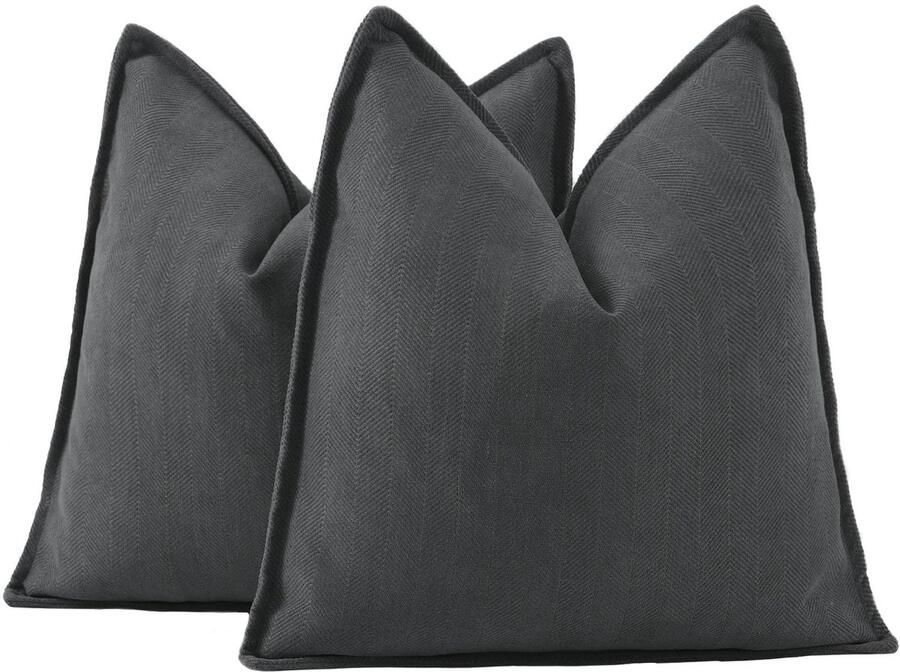 Madizz Set van 2 effen chenille kussenhoezen zachte decoratieve kussenslopen voor bank slaapkamer kussenhoes donkergrijs 50x50 cm vierkant