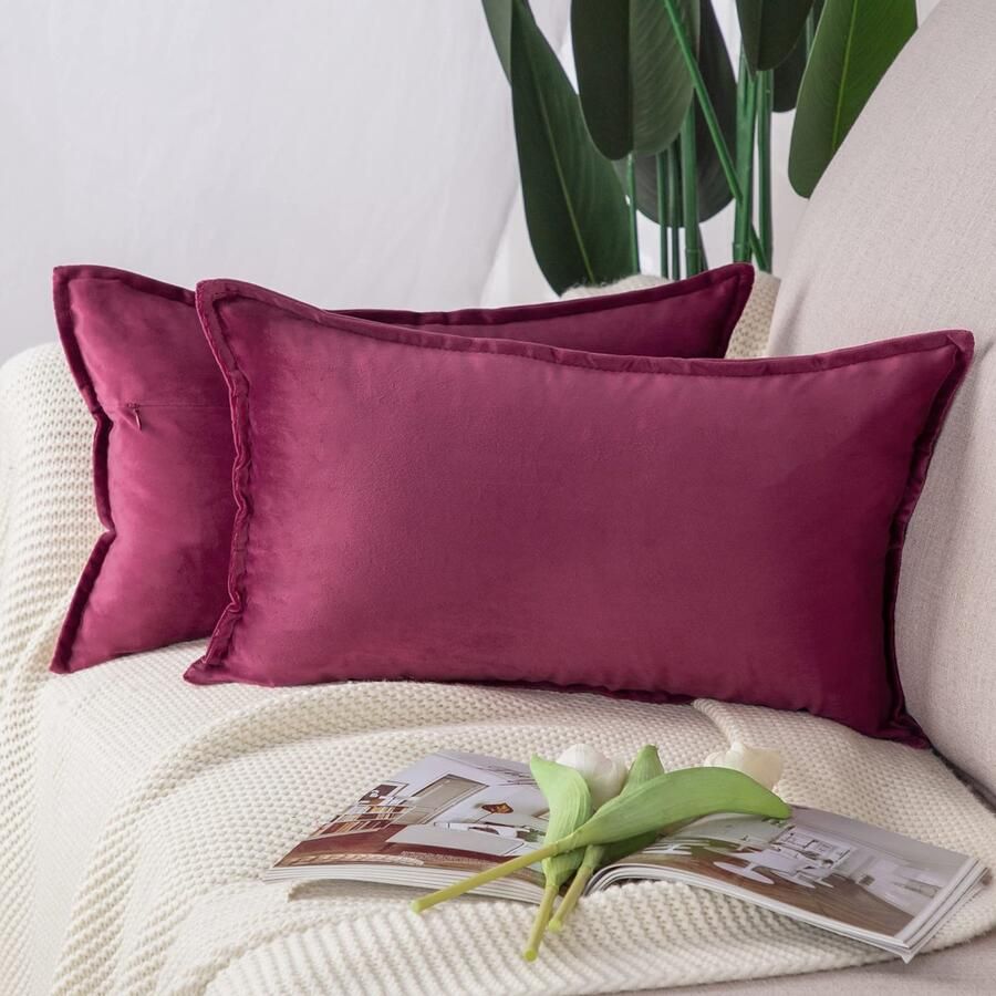 Madizz Set van 2 fluwelen decoratieve sierkussenhoezen Luxe stijl kussenhoes voor bank voor slaapkamer paars rood 30x50 cm rechthoekig