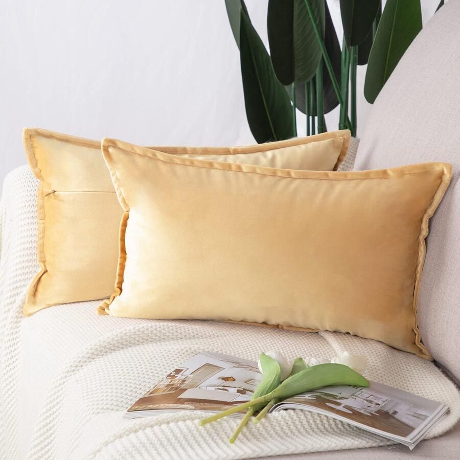 Madizz Set van 2 fluwelen decoratieve sierkussenhoezen Luxe stijl kussenhoes voor bank voor slaapkamer Khaki 30x50 cm Rechthoekig