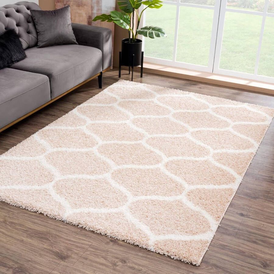 Madrid Shaggy tapijt hoogpolig tapijt voor woonkamer slaapkamer keuken beige maat: 80x150 cm