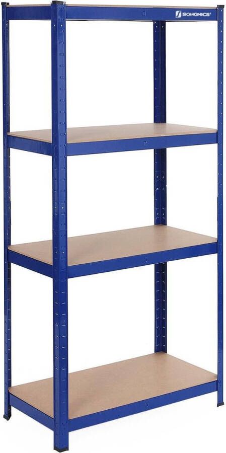 Magazijnstelling met 4 legborden metalen legbord voor zwaar gebruik legbordsysteem belastbaar tot 520 kg (130 kg per legbord) in hoogte verstelbaar gereedschapsplateau 160 x 80 x 40 garage kelder blauw GLR44Q