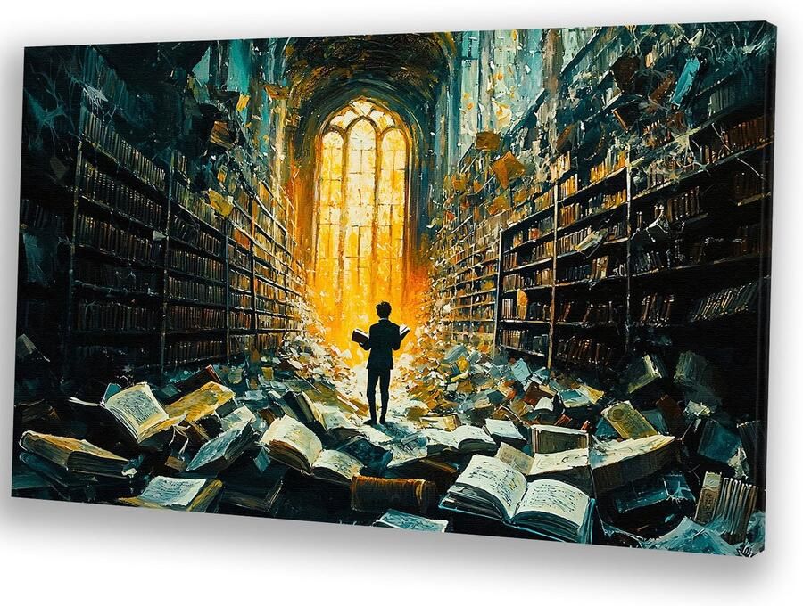 Magische bibliotheek met boeken Bibliotheek schilderijen canvas Schilderij op canvas boeken Surrealistisch Vintage schilderij Kunst op canvas 100x75 cm