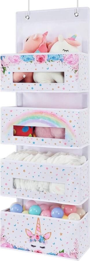 Magische Eenhoorn Hangende Organizer met 4 Vakken Opvouwbare Wandorganizer voor Peuters Speelgoed Luiers en Kinderkamer Decor