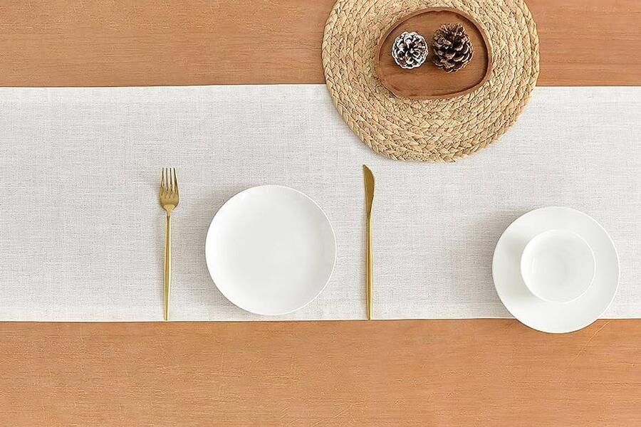 Magische ivoor crème linnen tafelloper machinewasbaar 90cm