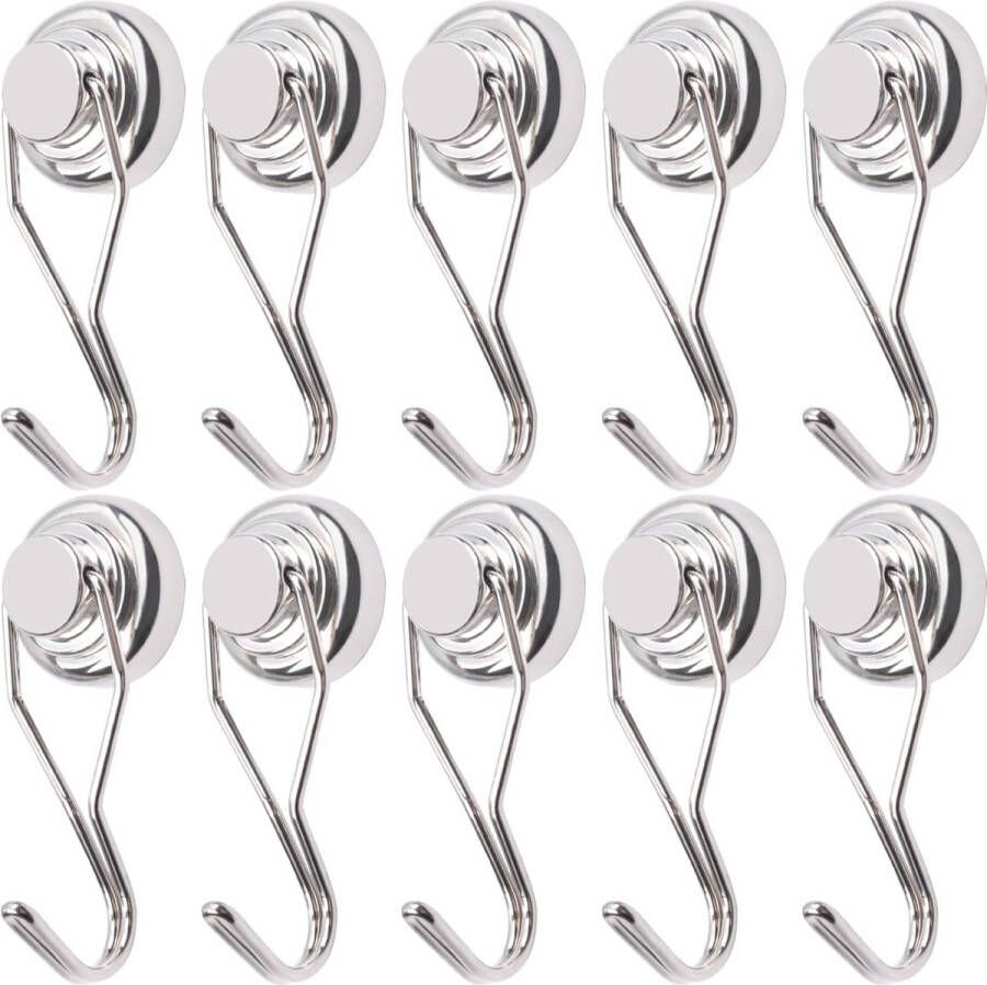 Magneethaken extra sterk 23 kg neodymium magneten met haak 25 mm draaihaak stansvrij voor ijzeren deuren koelkasten keukens kledingrek kantoor magneet haken groot zilver 10