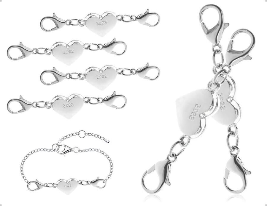Magneetsluiting 4 stuks armband sieraden kettingsluiting gebruikt voor heren doe-het-zelf knutselen sieradenaccessoires restauratieproject (hart zilver)