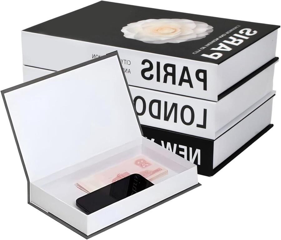 Magnetische Decoratieve Nep Boeken 3 Stuks Zwart Wit Decoratie Nep Boeken met Opslagfunctie voor Thuis Kantoor Salontafel Boekenplank