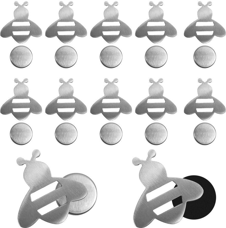 JReHuiG 12-delige set tafelkleedgewichten met magneet kleine bijvormige tafelkleedgewichtmagneet voor buiten roestvrijstalen tafelkleedklemmen voor binnen buiten en koelkasten (bijvormig)