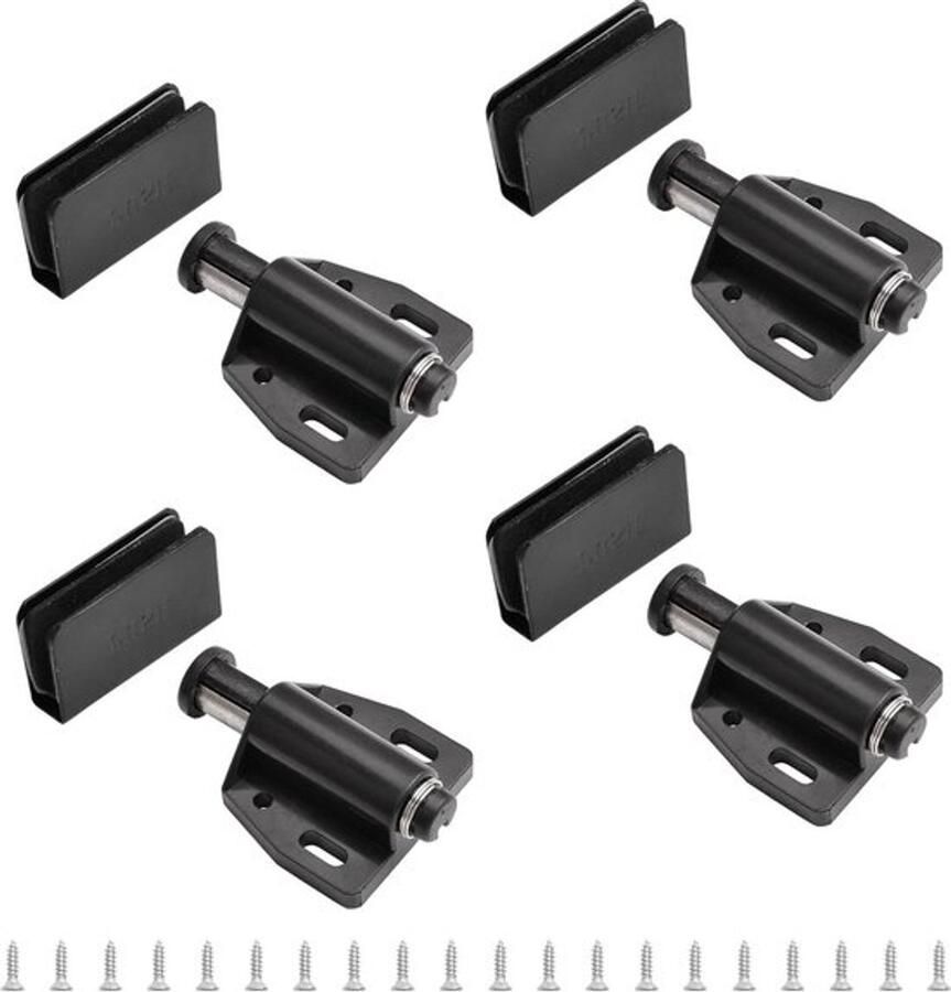 Magnetische vangsluitingen glazen deur set van 4 push open enkele glazen deur verstelbare kast klem geschikt voor 3-6 mm vrij-swingende glazen deur zwart