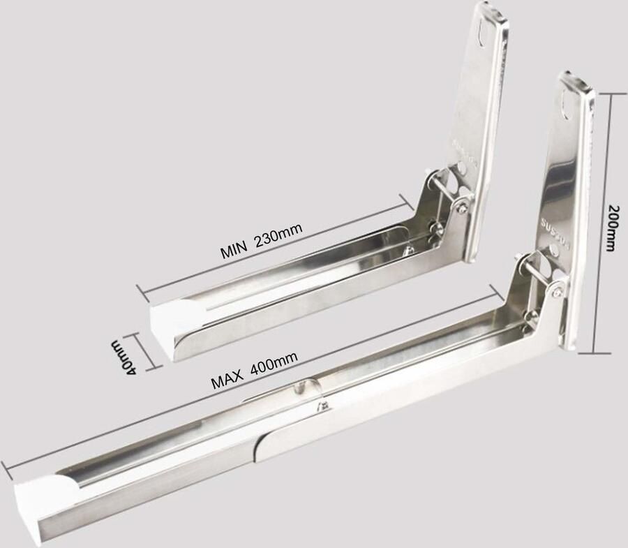 Magnetronfornuis standaard roestvrij staal wandmontage verstelbare inklapbare plankhouders met schroeven voor huishoudelijke keukenaccessoires max. belasting 35 kg zilver