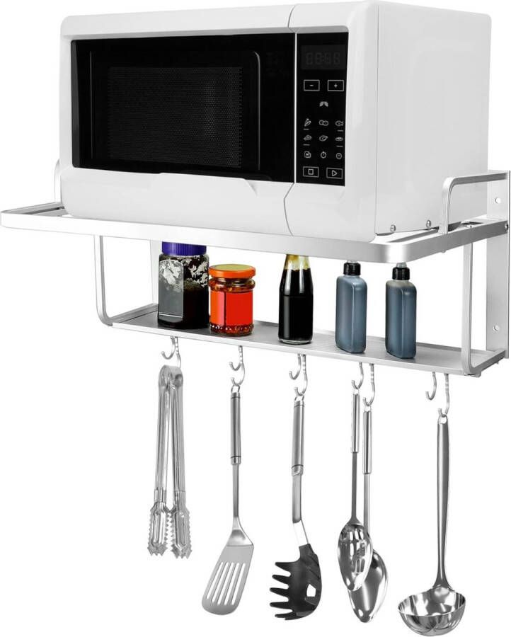 Magnetronrek hangend wandhouder magnetron magnetronhouder 2 planken met 10 haken 55 x 38 x 25 cm