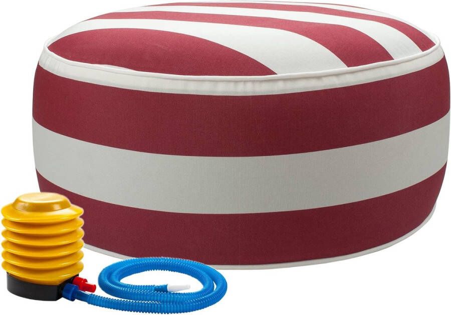 Magpie opblaasstoel Toman kleurrijke kruk voor binnen en buiten 50 x 23 cm gemaakt van kruk waterdicht polyester en PVC voor de badkamer zwembad woonkamer rood-wit streept