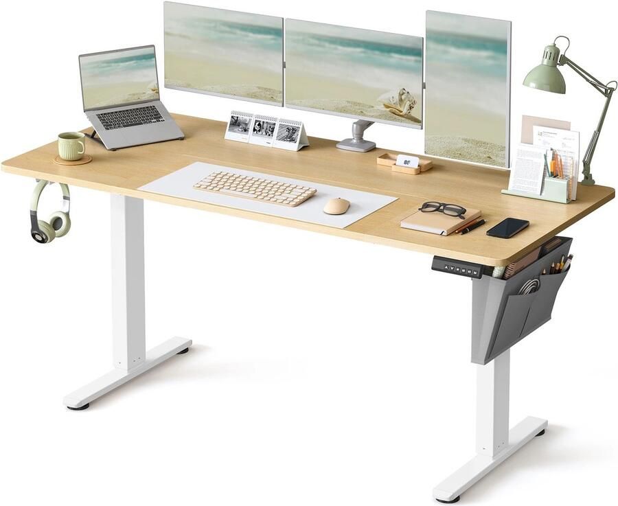 Maison Bureau Zit sta bureau Zit sta bureau elektrische Bureau verstelbaar 4 Hoogtes 160 x 70 stalen frame Bruin