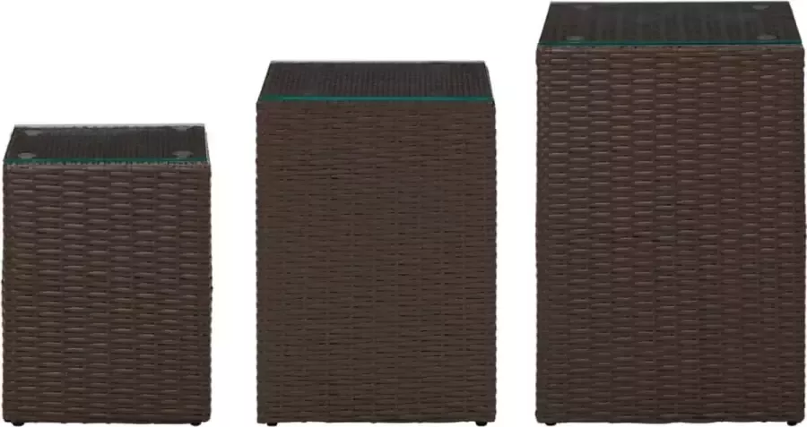Maison Exclusive 3-delige Bijzettafelset met glazen blad poly rattan bruin