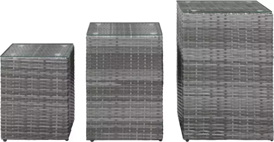 Maison Exclusive 3-delige Bijzettafelset met glazen blad poly rattan grijs