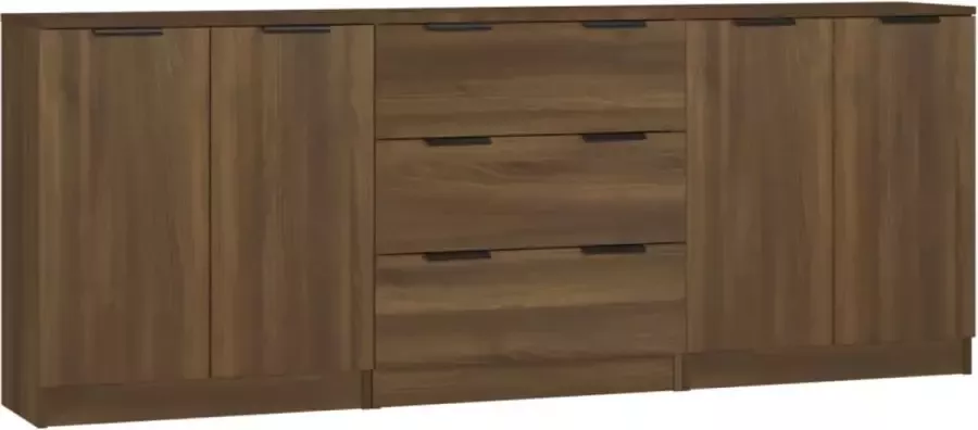Maison Exclusive 3 st Dressoirs bewerkt hout bruineikenkleurig