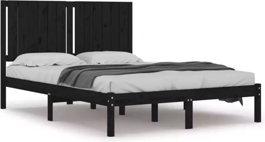 Maison Exclusive Bedframe massief grenenhout zwart 135x190 cm 4FT6 Double