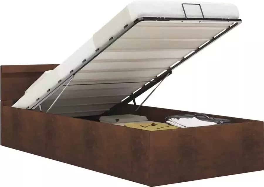 Maison Exclusive Bedframe met opbergruimte hydraulisch LED stof bruin 90x200 cm