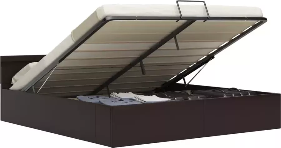 Maison Exclusive Bedframe met opslag hydraulisch LED kunstleer grijs 180x200 cm