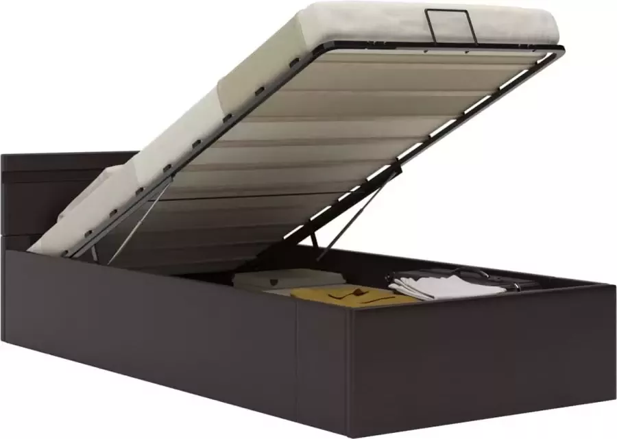 Maison Exclusive Bedframe met opslag hydraulisch LED kunstleer grijs 90x200 cm