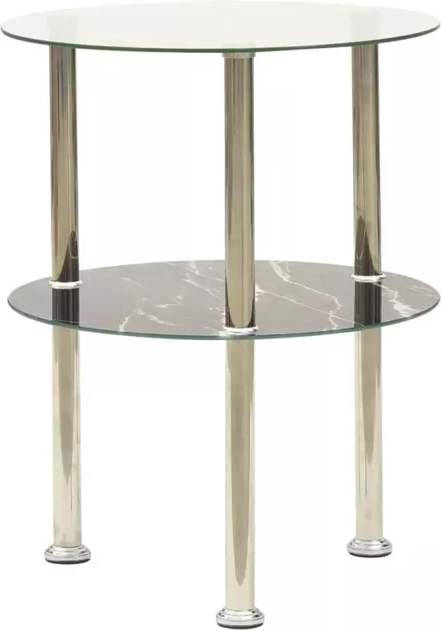 Maison Exclusive Bijzettafel 2-laags 38 cm gehard glas transparant en zwart