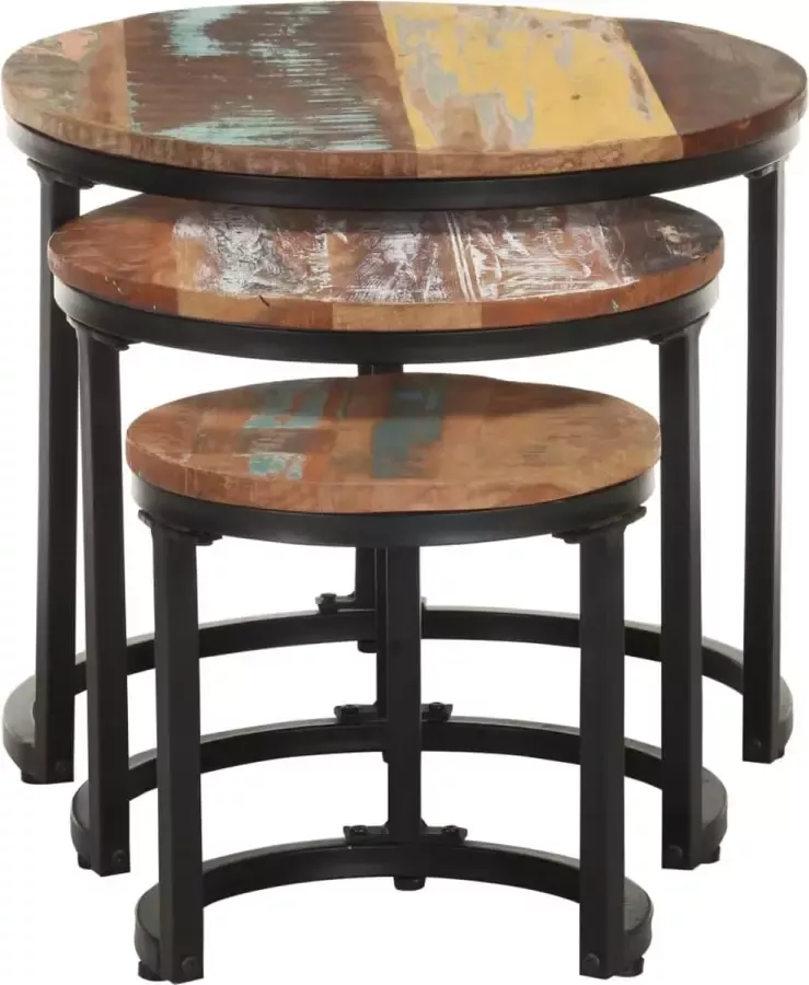 Maison Exclusive Bijzettafel 3 st massief gerecycled hout