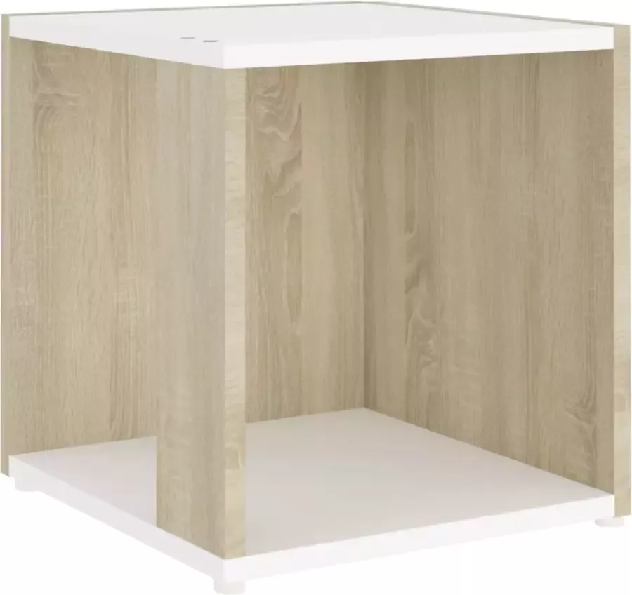 Maison Exclusive Bijzettafel 33x33x34 5 cm spaanplaat wit en sonoma eikenkleurig