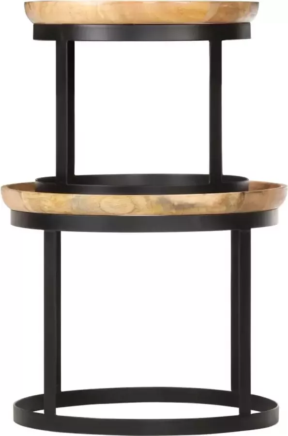 Maison Exclusive Bijzettafel rond 2 st massief mangohout en staal