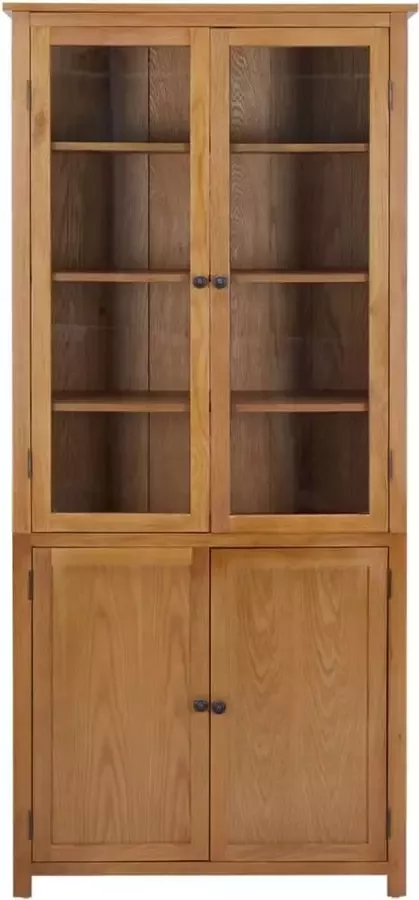 Maison Exclusive Boekenkast met 4 deuren 90x35x200 cm massief eikenhout en glas