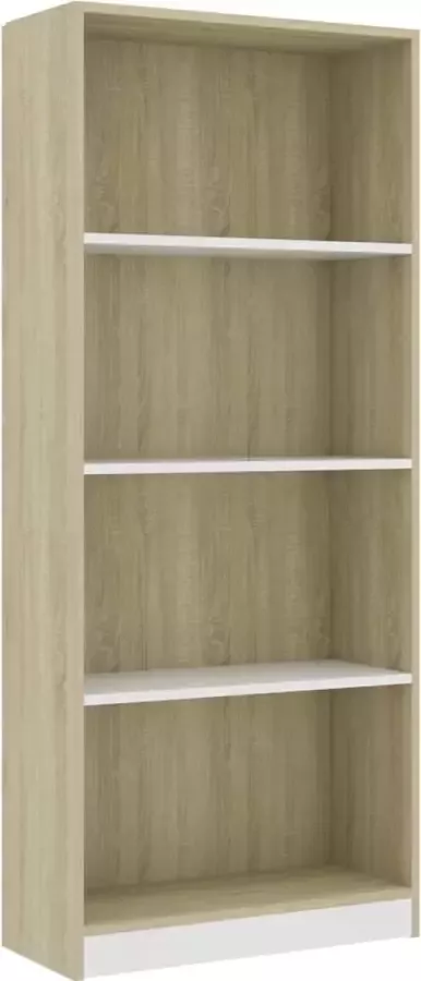Maison Exclusive Boekenkast met 4 schappen 60x24x142cm bewerkt hout wit en eiken