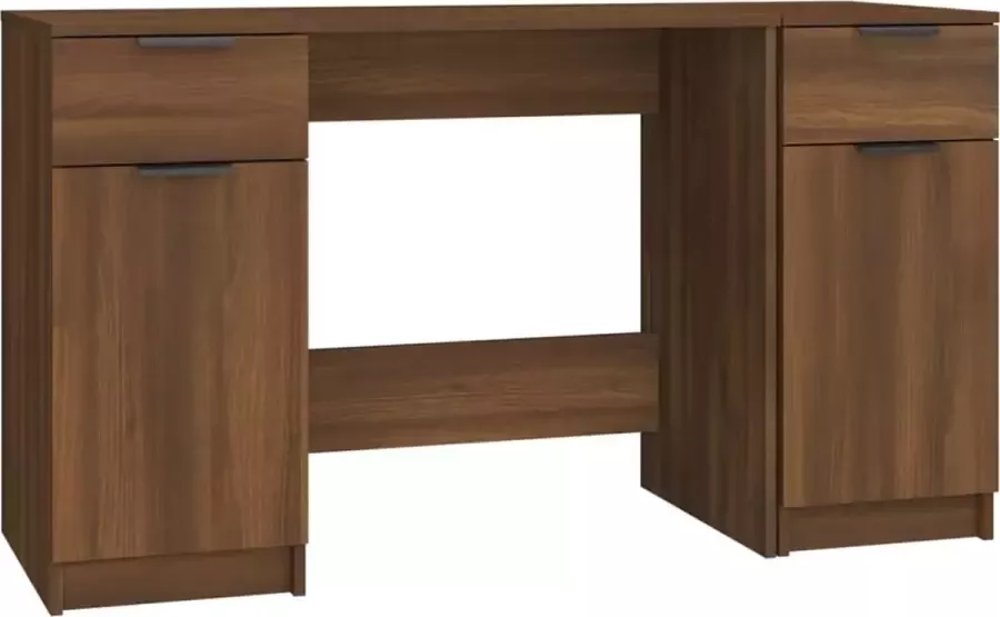 Maison Exclusive Bureau met bijzetkast bewerkt hout bruineikenkleurig