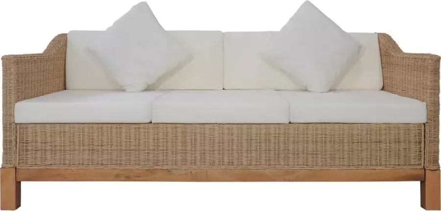 Maison Exclusive Driezitsbank met kussens natuurlijk rattan