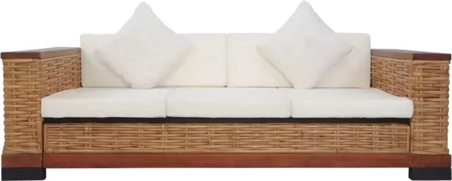 Maison Exclusive Driezitsbank met kussens natuurlijk rattan bruin