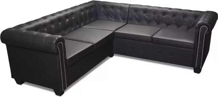 Maison Exclusive Hoekbank 5-zits Chesterfield-stijl kunstleer zwart