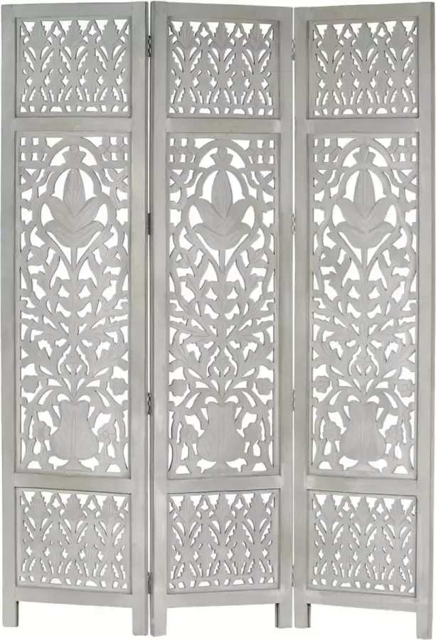 Maison Exclusive Kamerscherm 3 panelen handgesneden 120x165 cm mangohout grijs