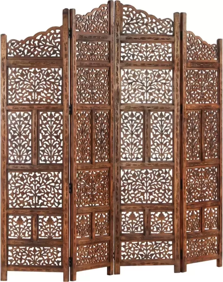 Maison Exclusive Kamerscherm 4 panelen handgesneden 160x165 cm mangohout bruin - Foto 2