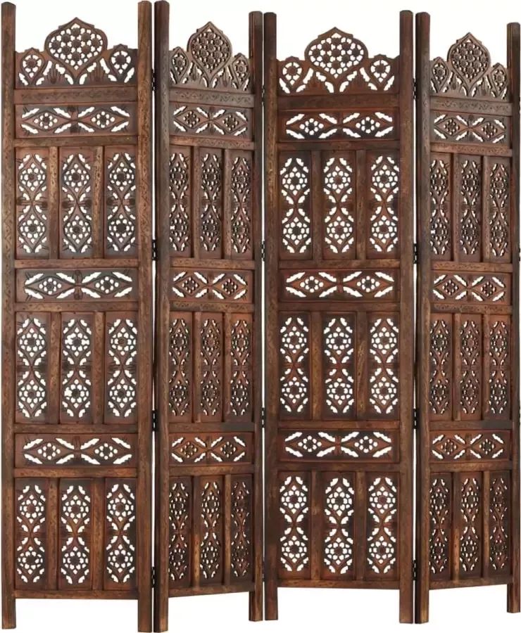 Maison Exclusive Kamerscherm 4 panelen handgesneden 160x165 cm mangohout bruin