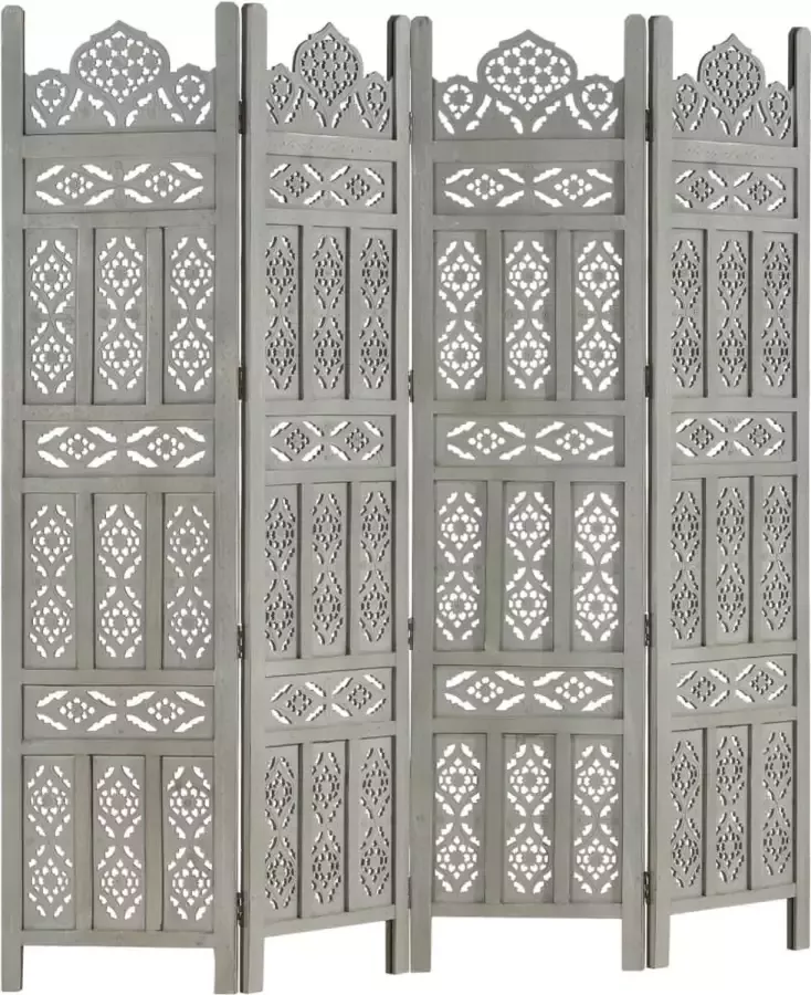 Maison Exclusive Kamerscherm 4 panelen handgesneden 160x165 cm mangohout grijs - Foto 2