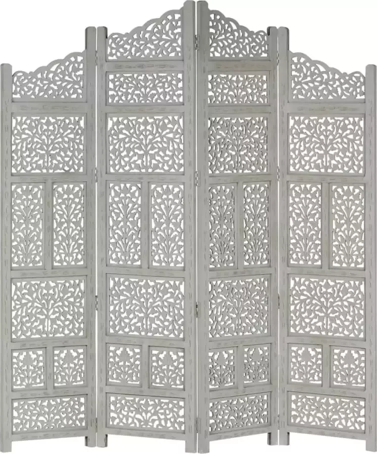 Maison Exclusive Kamerscherm 4 panelen handgesneden 160x165 cm mangohout grijs