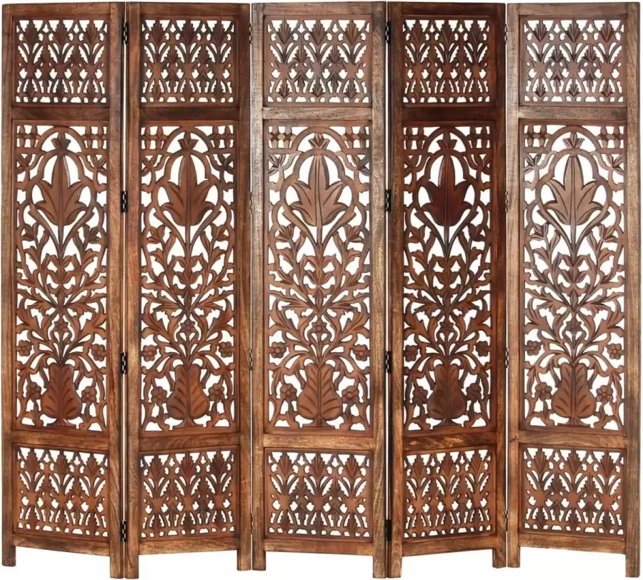 Maison Exclusive Kamerscherm 5 panelen handgesneden 200x165 cm mangohout bruin