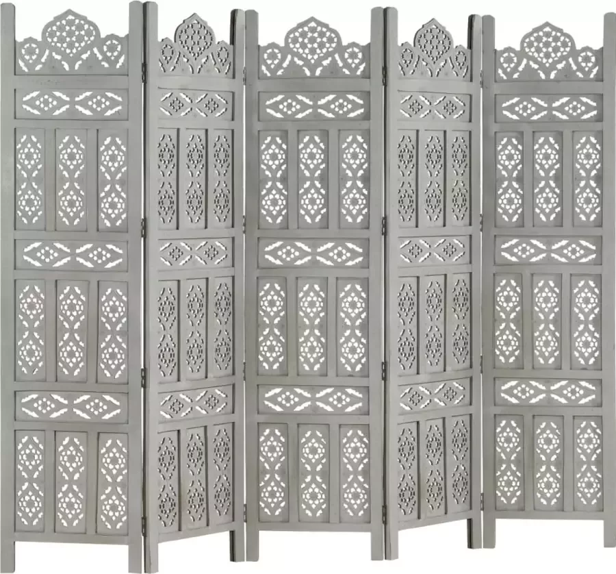 Maison Exclusive Kamerscherm 5 panelen handgesneden 200x165 cm mangohout grijs - Foto 2