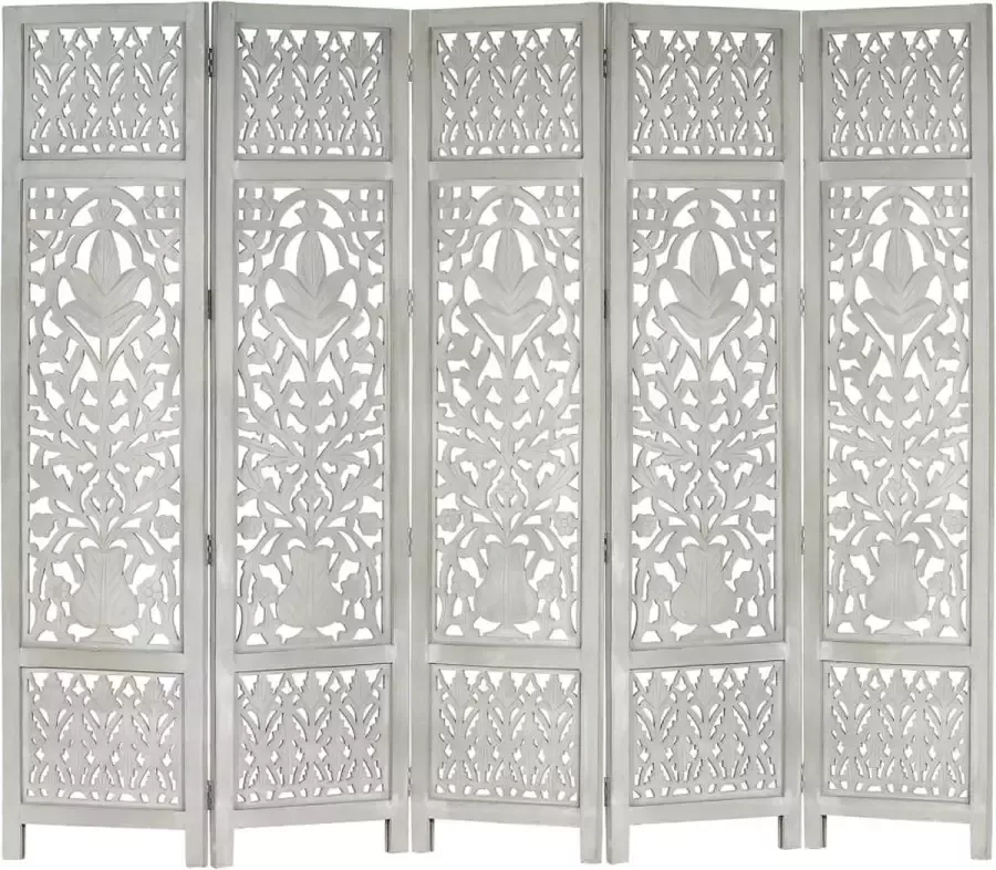 Maison Exclusive Kamerscherm 5 panelen handgesneden 200x165 cm mangohout grijs
