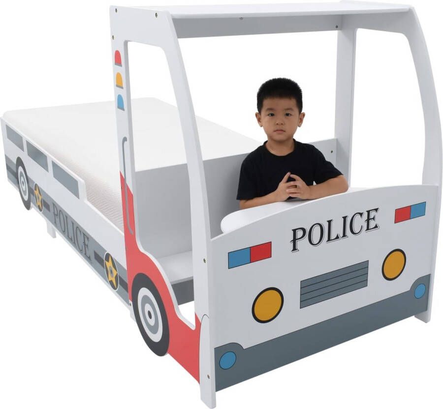 Maison Exclusive Kinderbed politieauto met traagschuim matras 90x200 cm