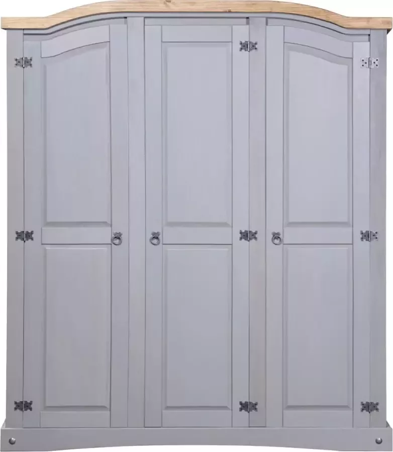 Maison Exclusive Kledingkast 3 deuren Mexicaans grenenhout Corona-stijl grijs