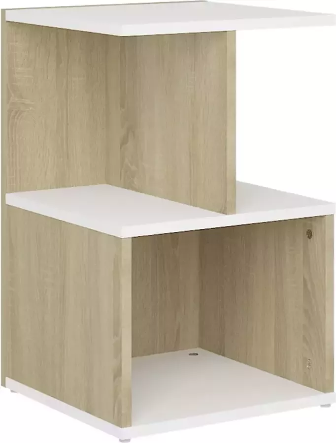 Maison Exclusive Nachtkastje 35x35x55 cm spaanplaat wit en sonoma eikenkleurig