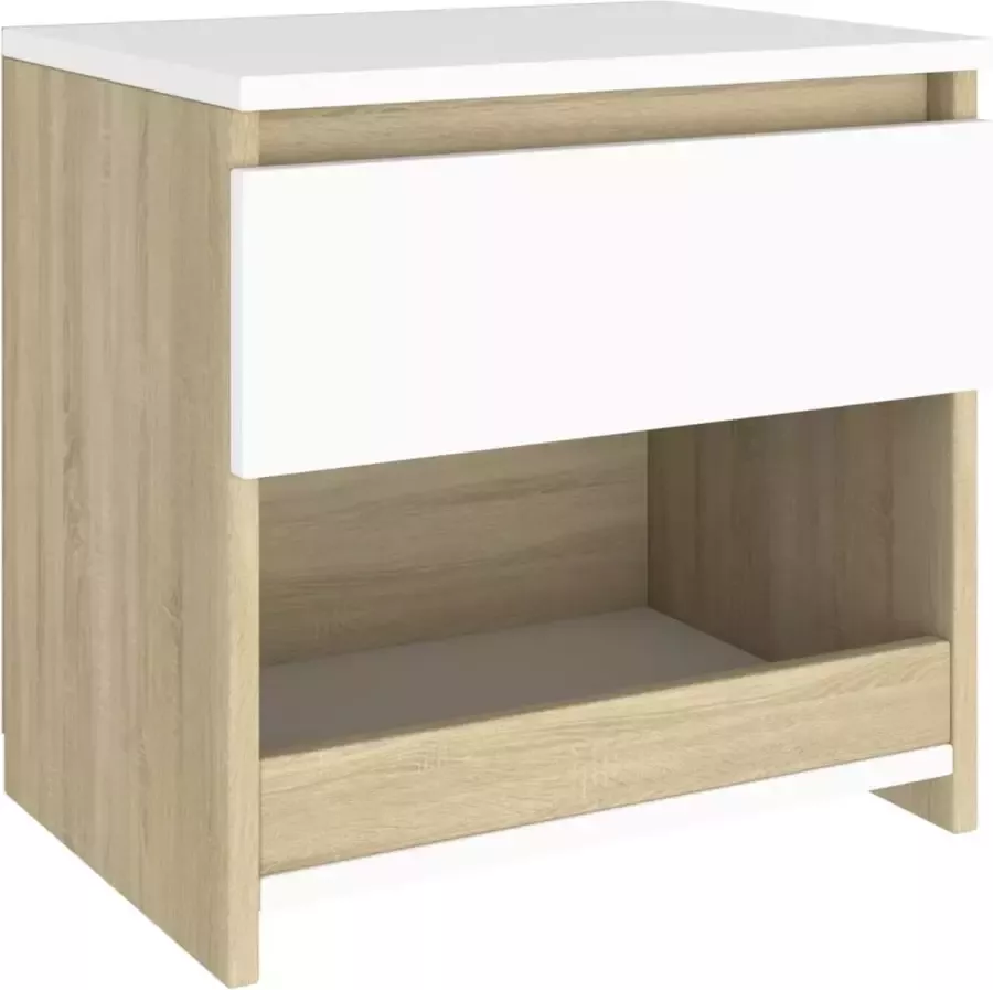 Maison Exclusive Nachtkastje 40x30x39 cm spaanplaat wit en sonoma eikenkleurig