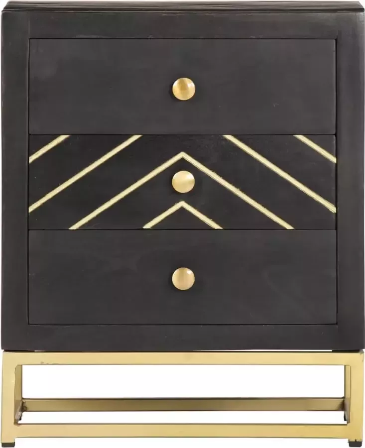 Maison Exclusive Nachtkastje 40x30x50 cm massief mangohout zwart en goudkleurig