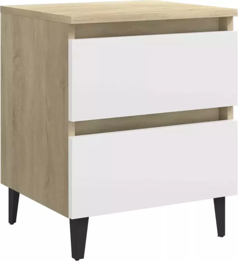 Maison Exclusive Nachtkastje 40x35x50 cm spaanplaat wit en sonoma eikenkleurig